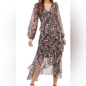 ASTR the Label Black Floral Long Sleeve Dress S